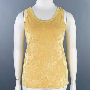 DRIES VAN NOTEN Size L Yellow Velour Scoop Neck Casual Top